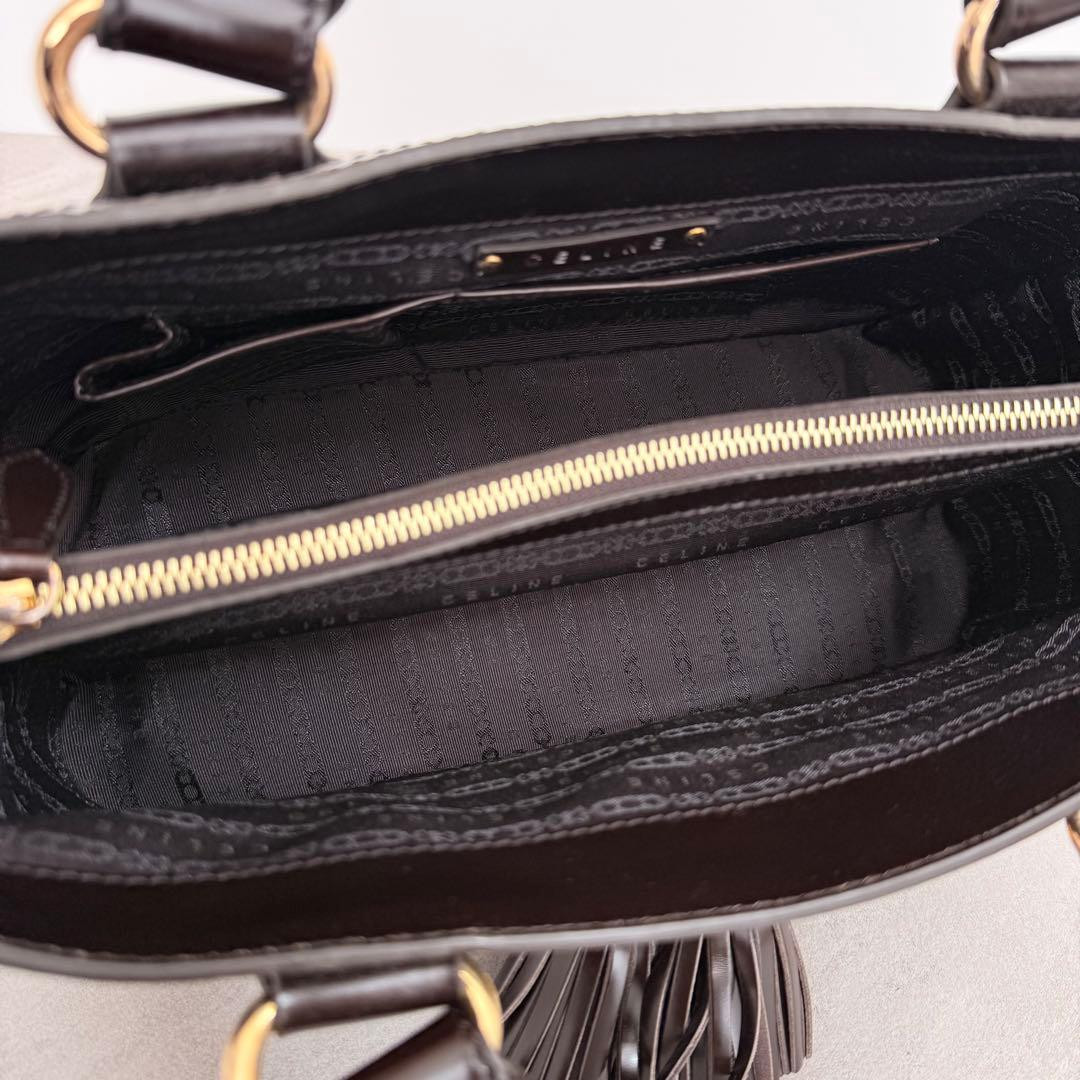 CELINE Calf Hair Boogie Bag Tote Bag Leather Dark Brown Tassel Vintage Used F/S