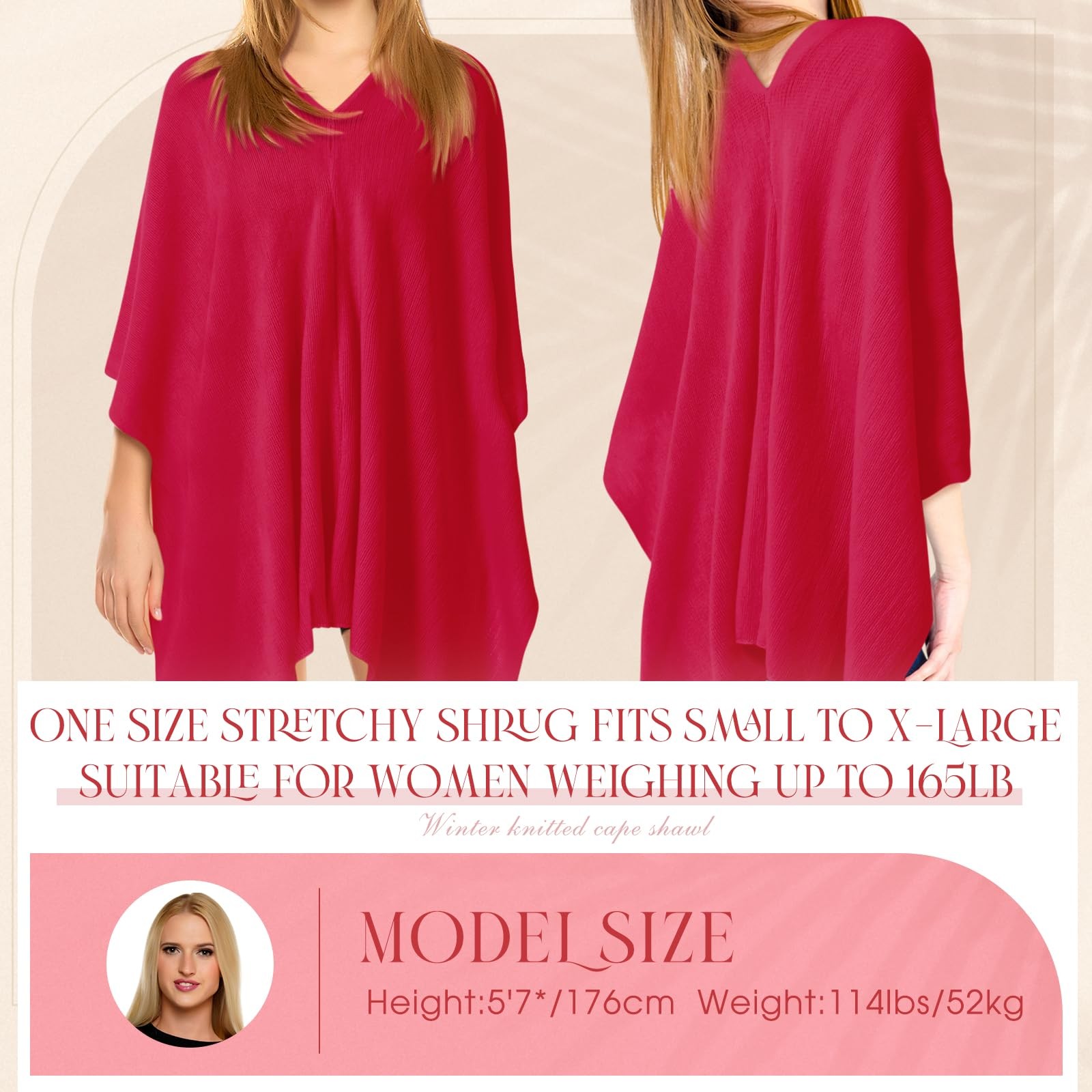 Hercicy Women Ponchos Sweater Solid Knit Versatile Lightweight One Size, Red