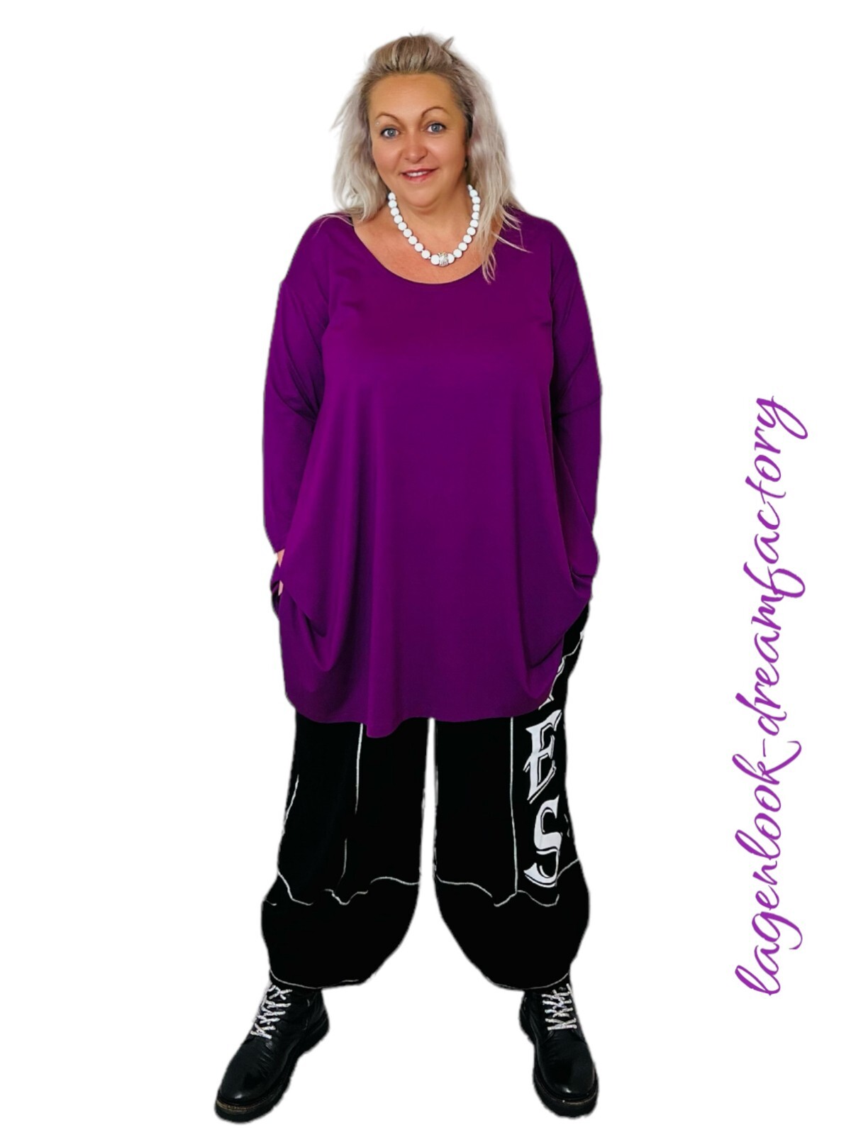 Lagenlook A-Linie Long-Glocken-Basic-Shirt Tunika Jersey 44 46 48 50 52 54 56 58
