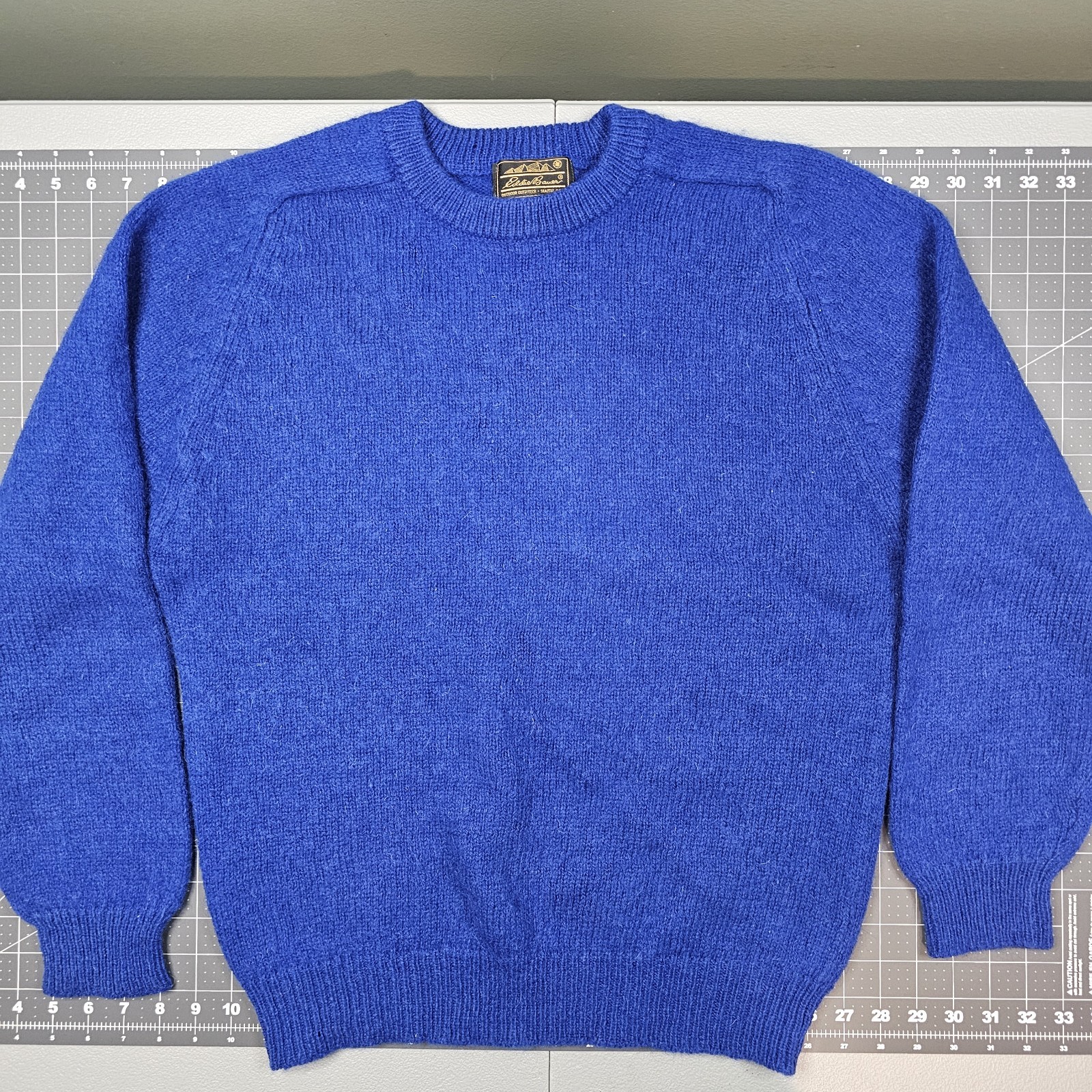 Vintage Eddie Bauer Sweater Large Blue Crew Neck Wool USA Fisherman 70s Preppy