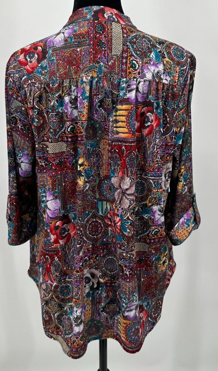Top Notch Womens 3/4 Sleeve Blouse Size 38/18W Multicolor Gypsy Floral Print