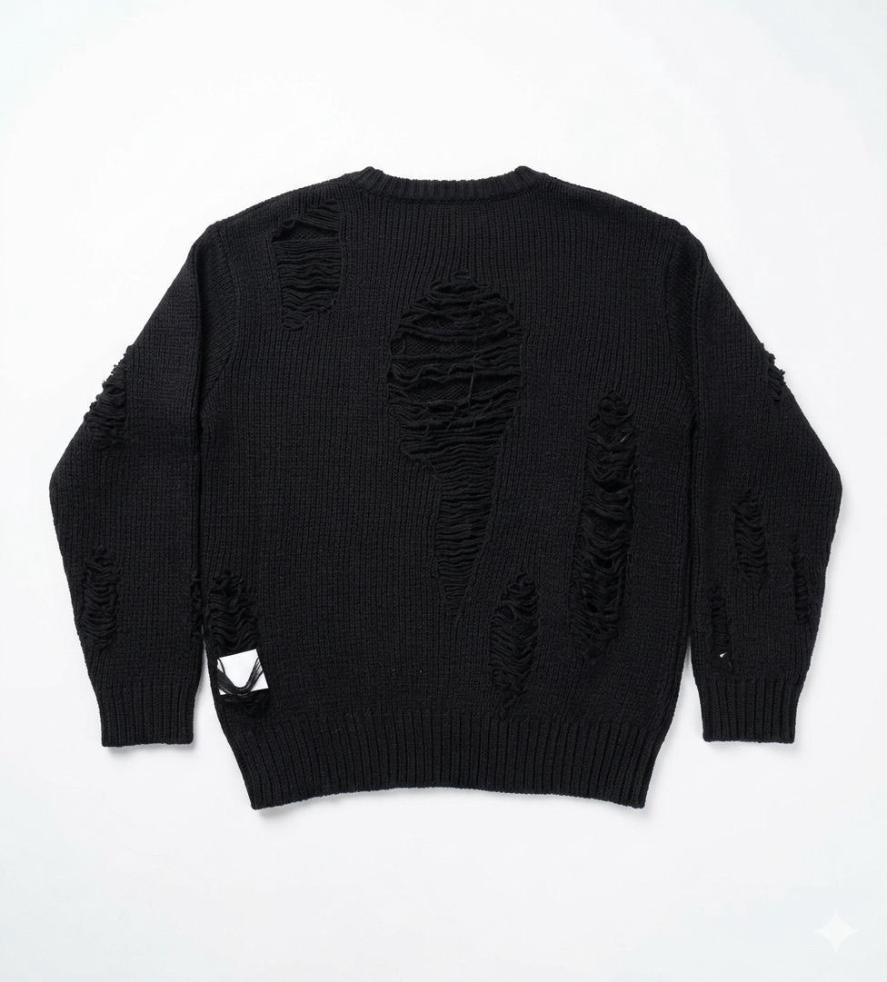 mnml Black Distressed Crew Neck Pullover Sweater Long Sleeve Size M M2023