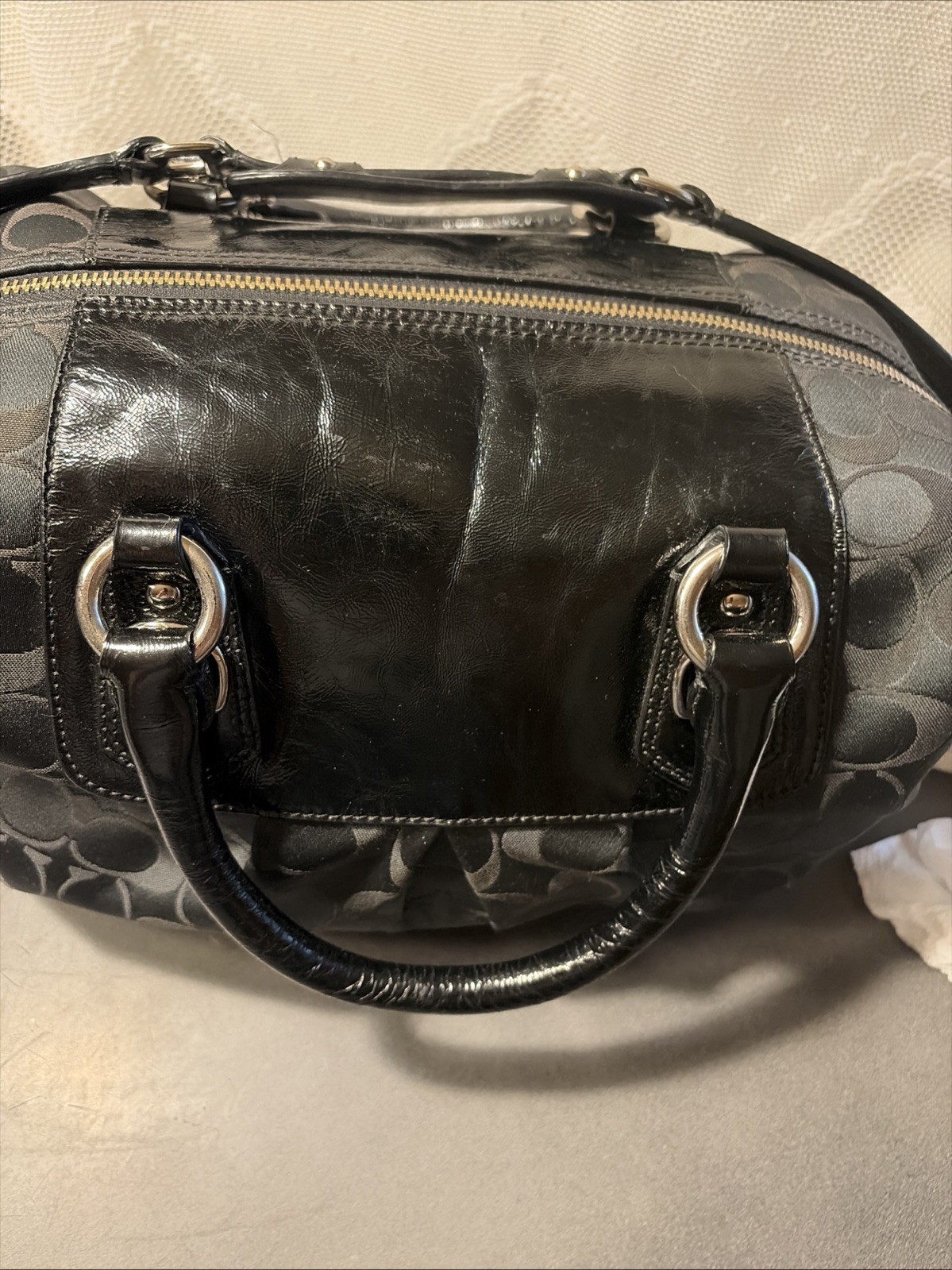 Coach Ashley Signature Sateen Large Satchel Black Canvas Leather Bag F15440 Nice