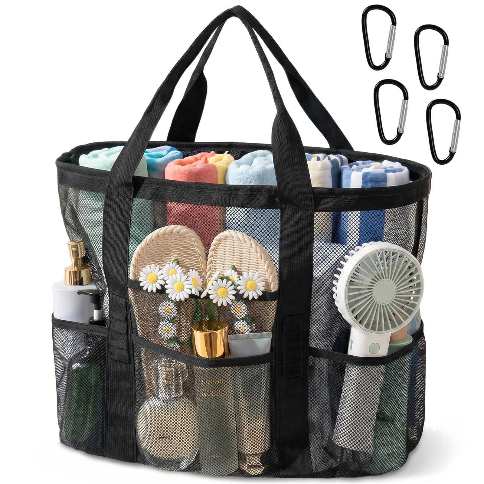 Mesh Beach Bag for Women, Large Beach Toy Pool Bag with Waterproof PVC Pocket…