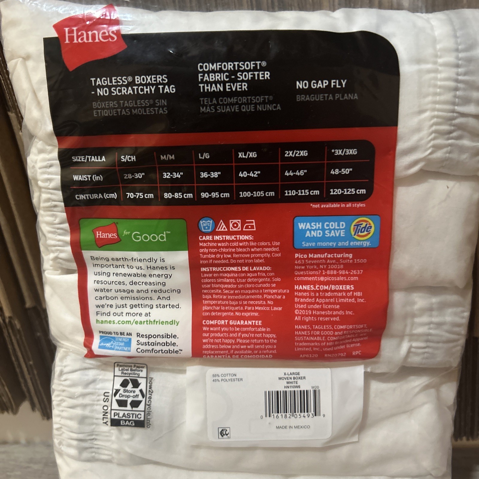Hanes 6 Pack Men’s Tagless Soft White Boxers Size XL 40-42 Brand New