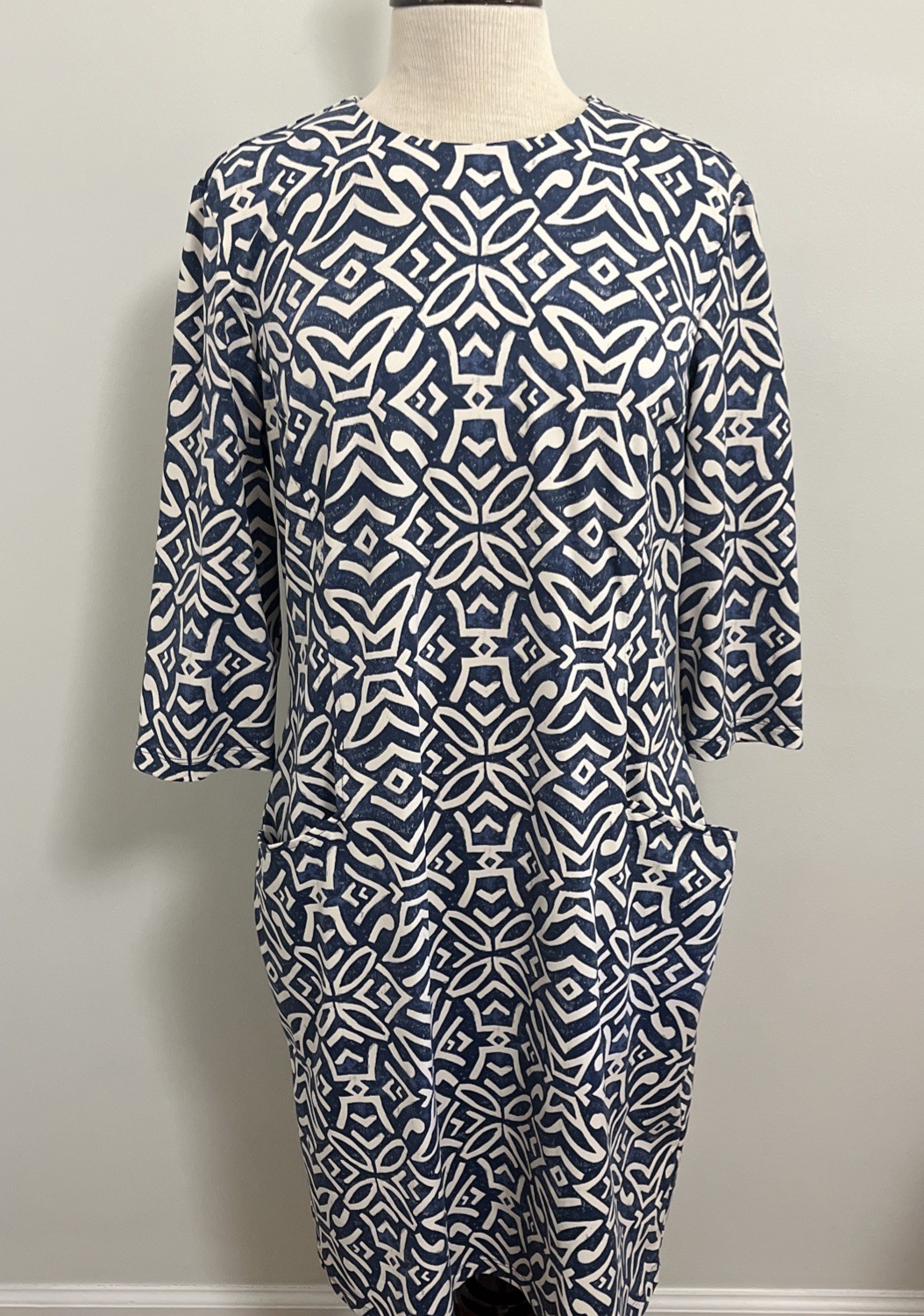 J McLaughlin Catalyst Catalina Cloth Blue Nile Geo Jersey Shift Dress XL