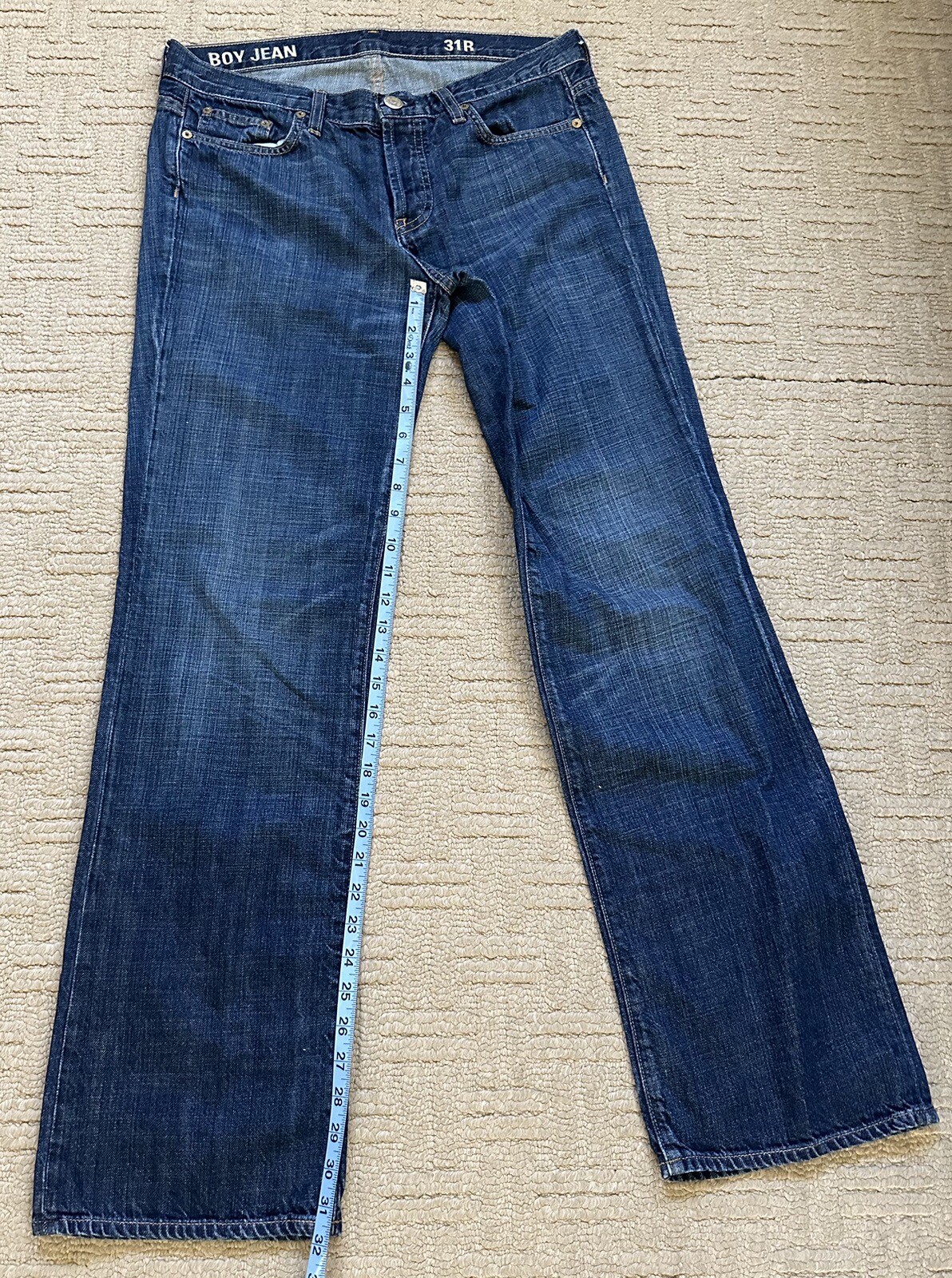 J. Crew Button Fly Boy Jean Women’s Size Mid Rise Rigid Denim Dark Wash 31R