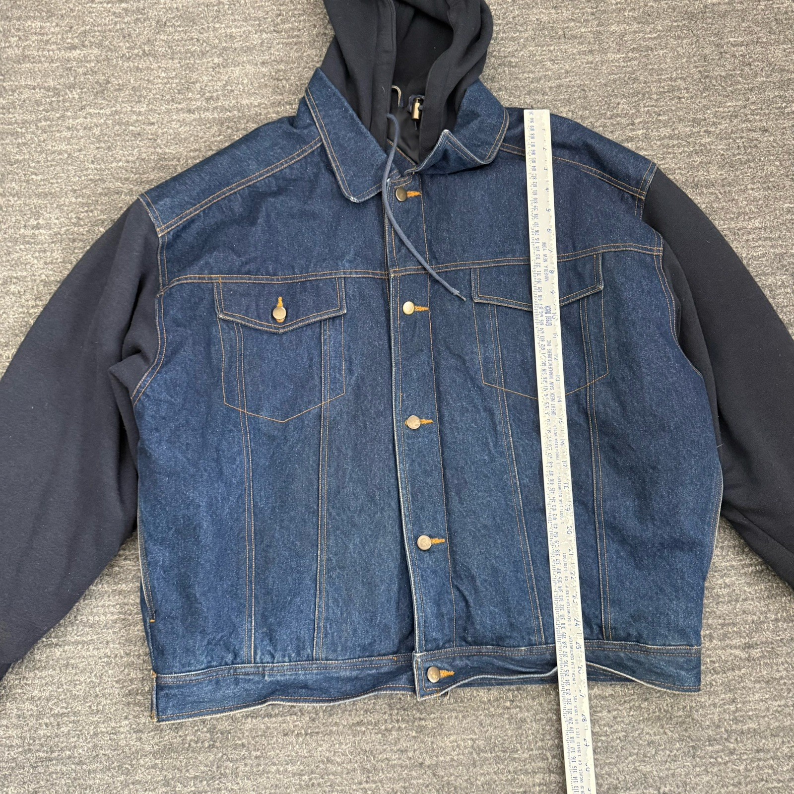 Sukoda Denim Jacket Men 1XB Hoodie Workwear 90s Hip Hop Grunge Jean Heavy Twofer