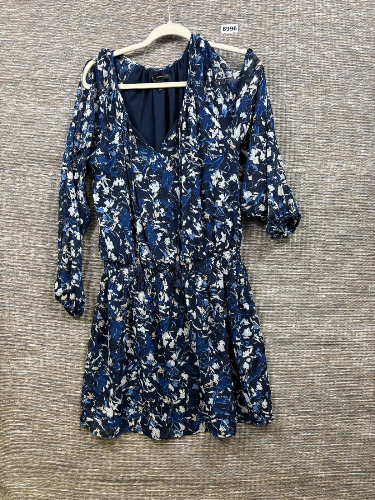 White House Black Market Sheer Sleeve Floral Print Boho Elastic Waist Dress 12
