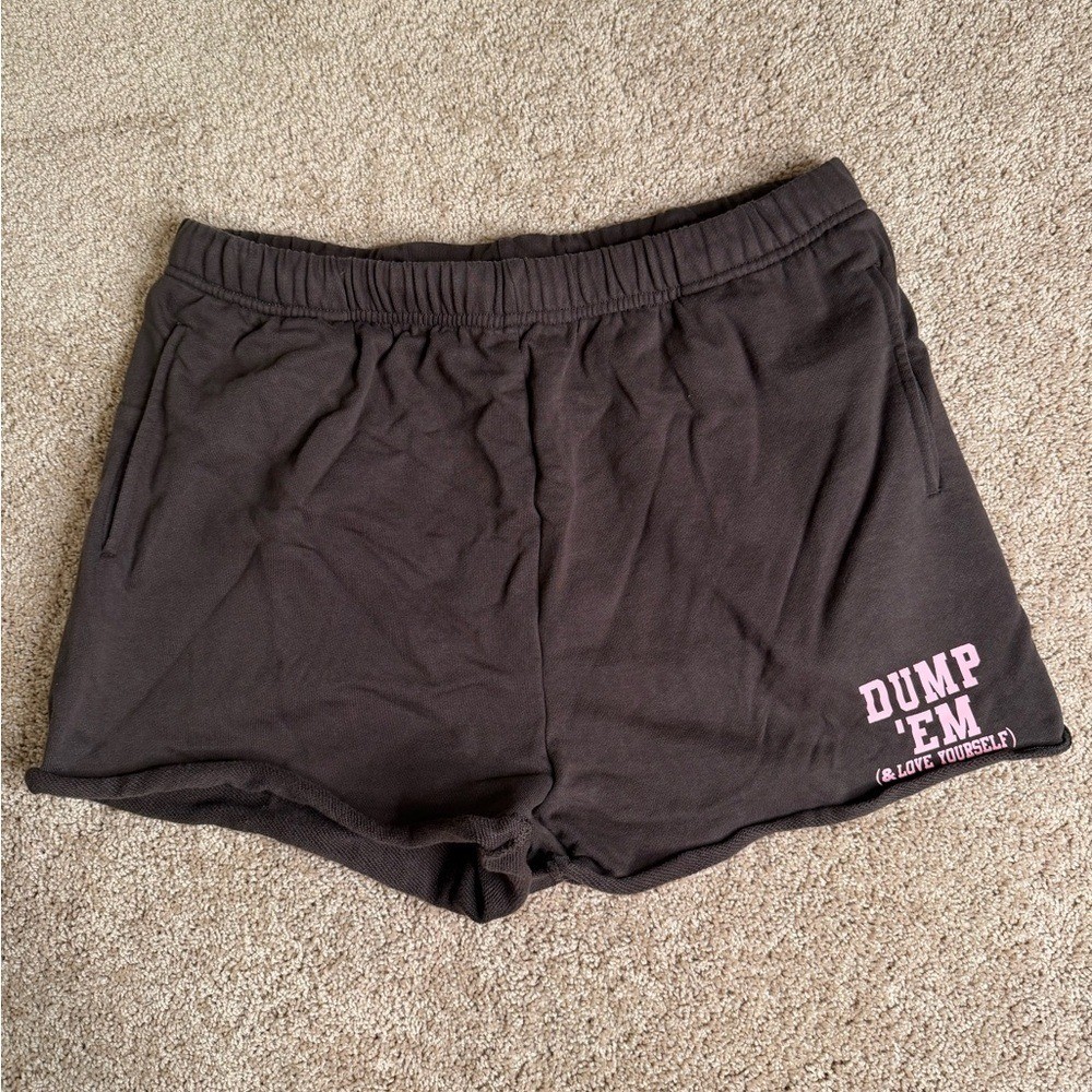 The Mayfair Group Dump ‘Em & Love Yourself Sweat Shorts Brown Pink Size L/XL