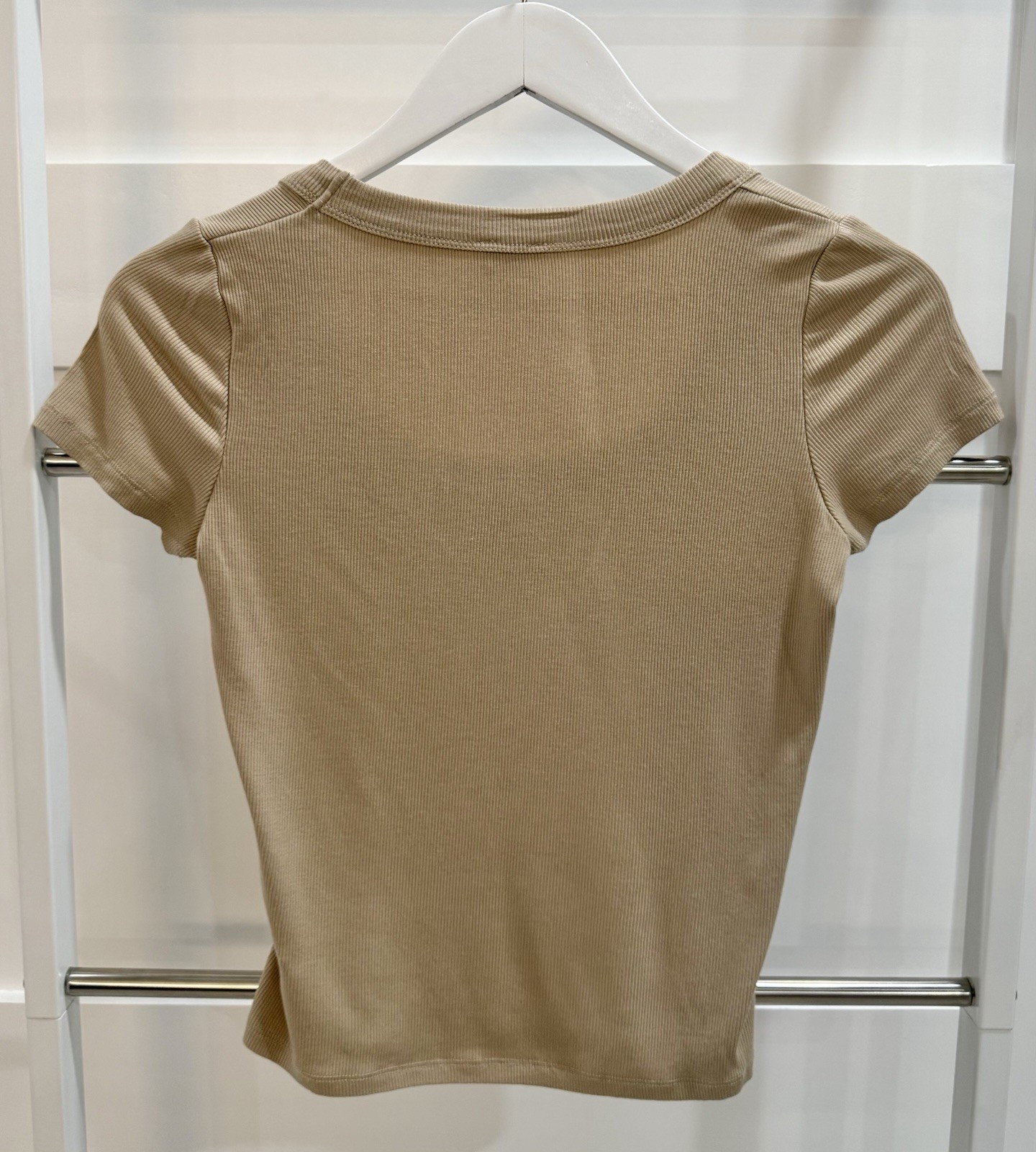 Cotton On Ribbed Scoop Neck Short Sleeve Top Beige Size Medium