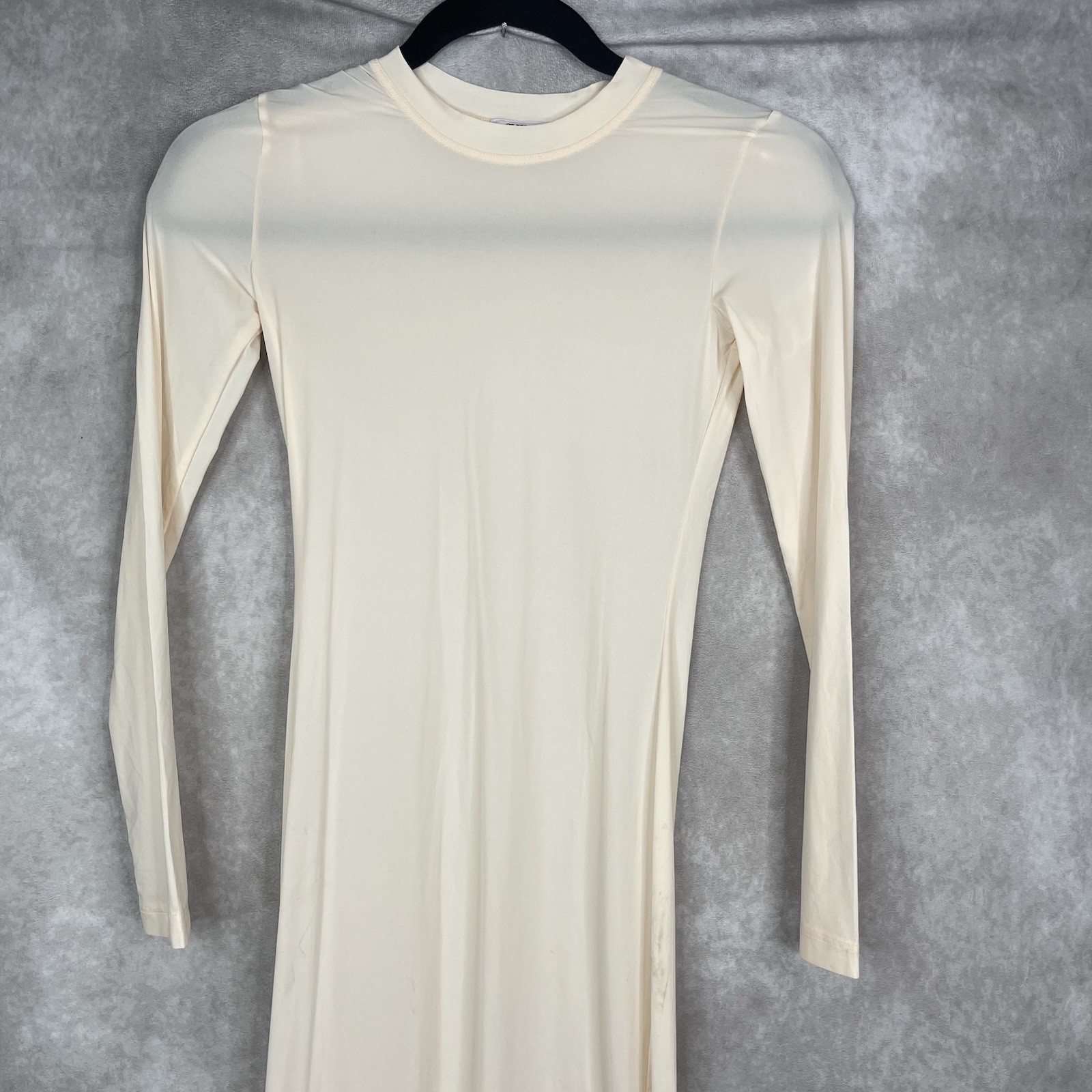 CHAM Long Bodycon Semi Sheer Long Sleeve Dress In Baby Beige Women’s Size XS/S