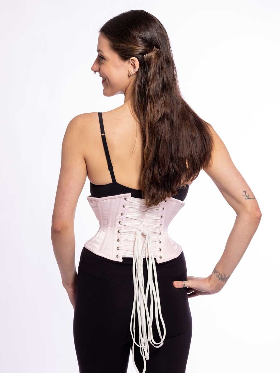 New Defective 201 Authentic Pink Satin 24” Steel Boned Underbust Waspie Corset