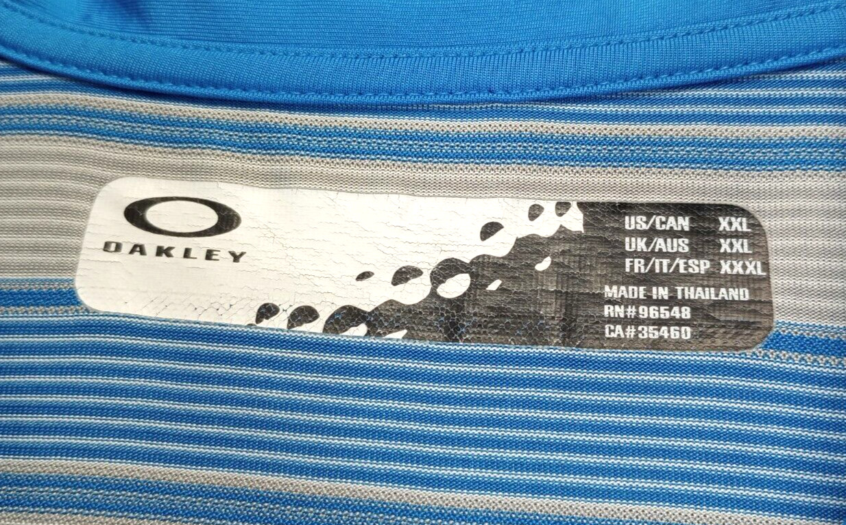 Oakley 1/2 Zip Polo Shirt 2XL Short Sleeve Blue Gray Striped Lightweight Golf