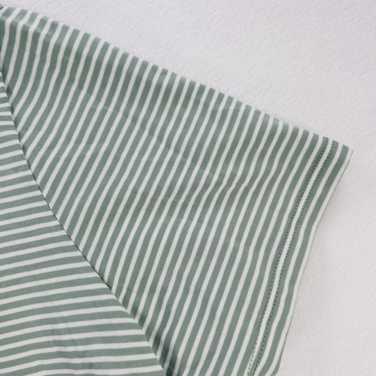 Lands End Shirt Womens Small Green White Stripe Supima V Neck Tee Cotton NEW