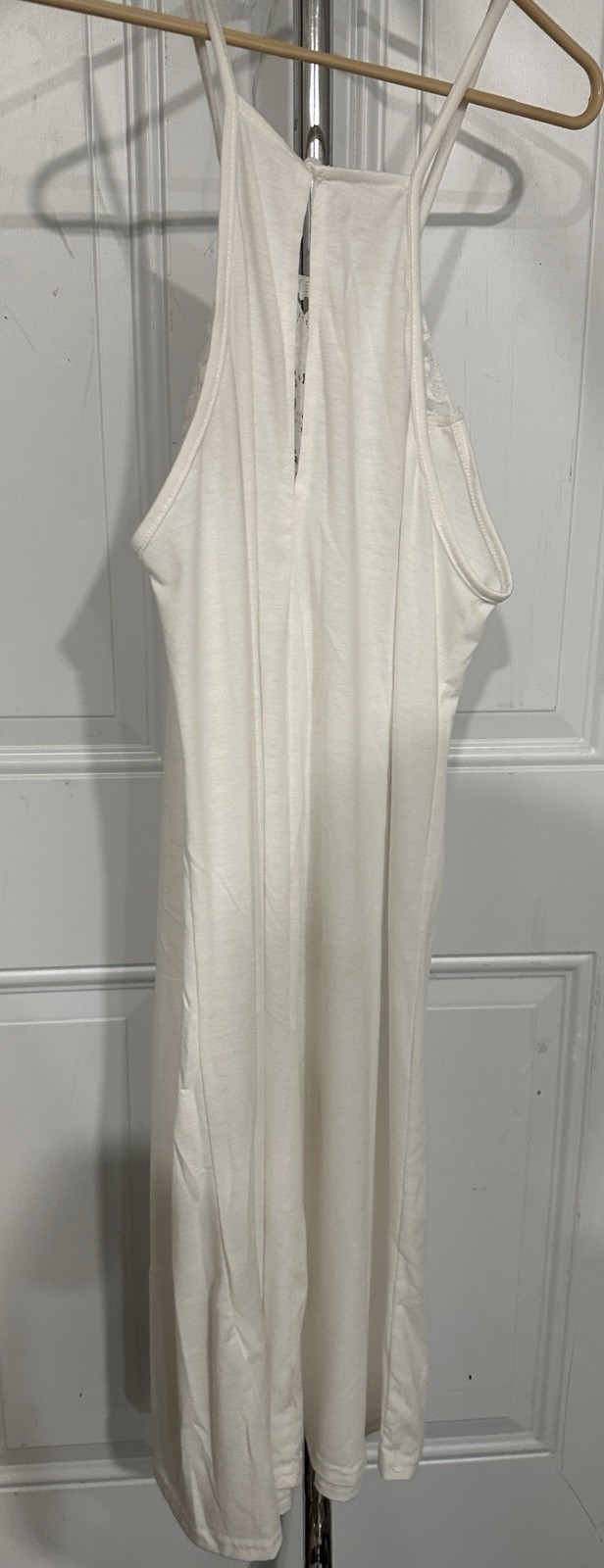 White Boho Maxi Dress Crochet Lace Halter Beach Summer Dress S M