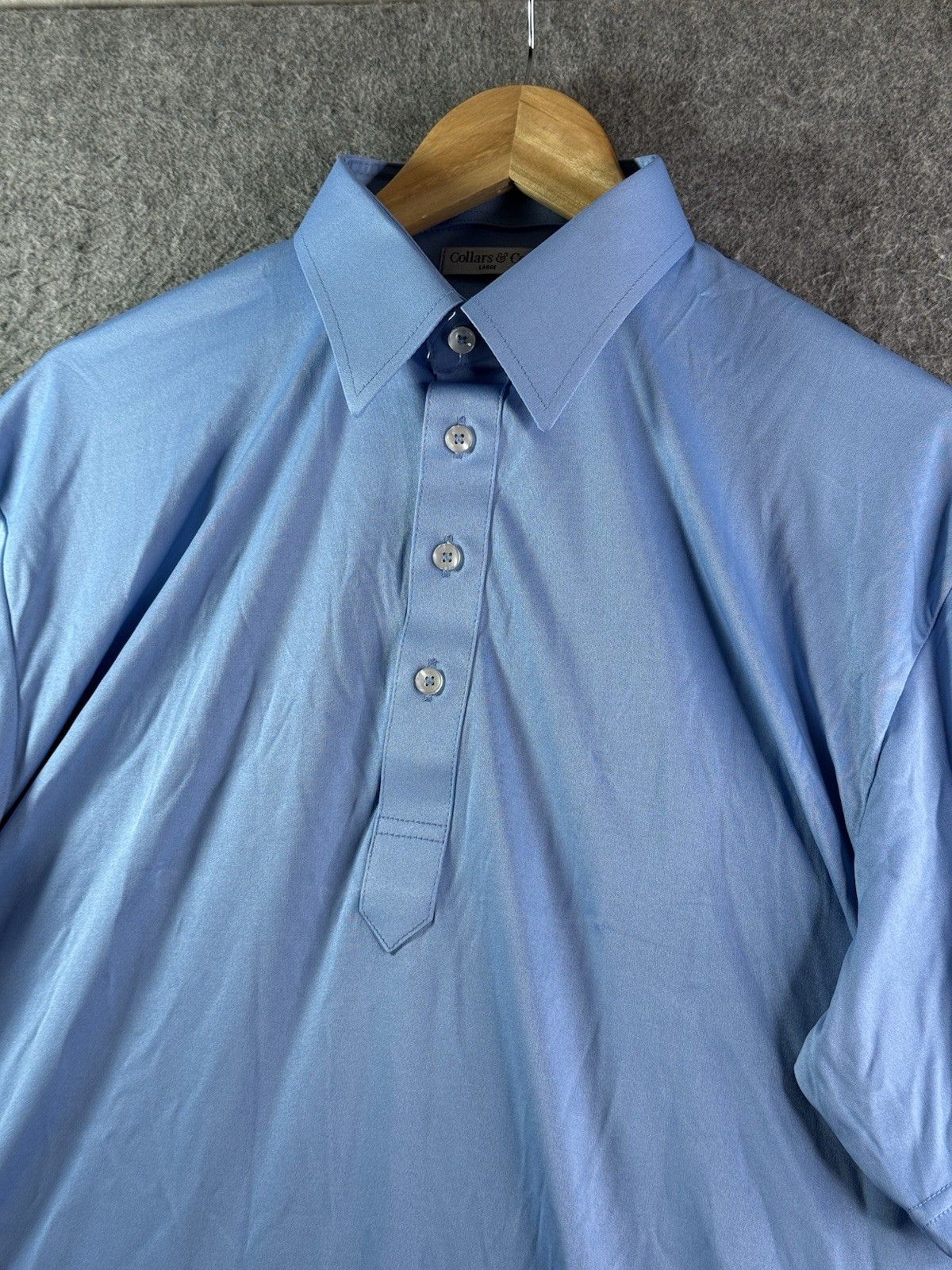 Collars & Co Polo Shirt Sky Blue Dress Collar Point Preppy Stretch Large NEW