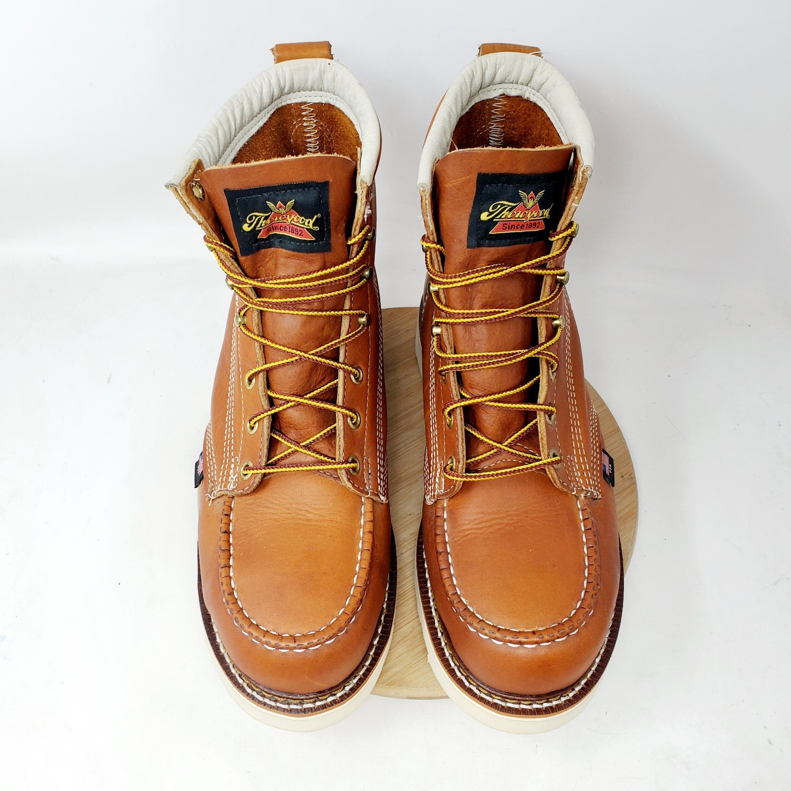 Thorogood American Heritage 6″ Boots Mens 8 D Safety Moc Toe Wedge Heel Work USA