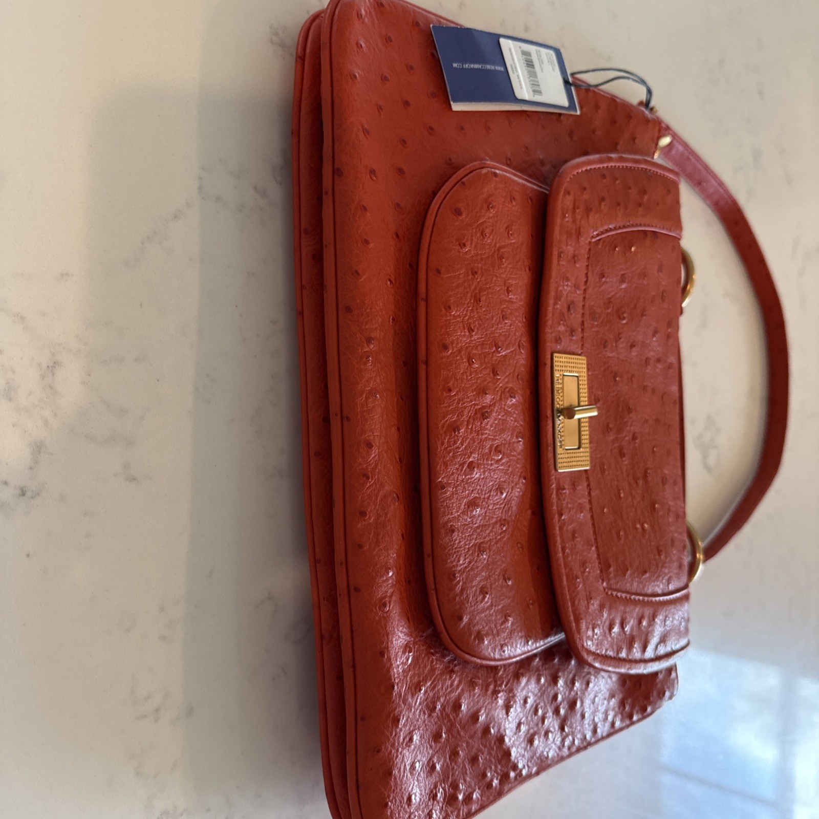 Rebecca Minkoff Covet Satchel Persimmon Ostrich-Embossed Leather NWT H163B24P