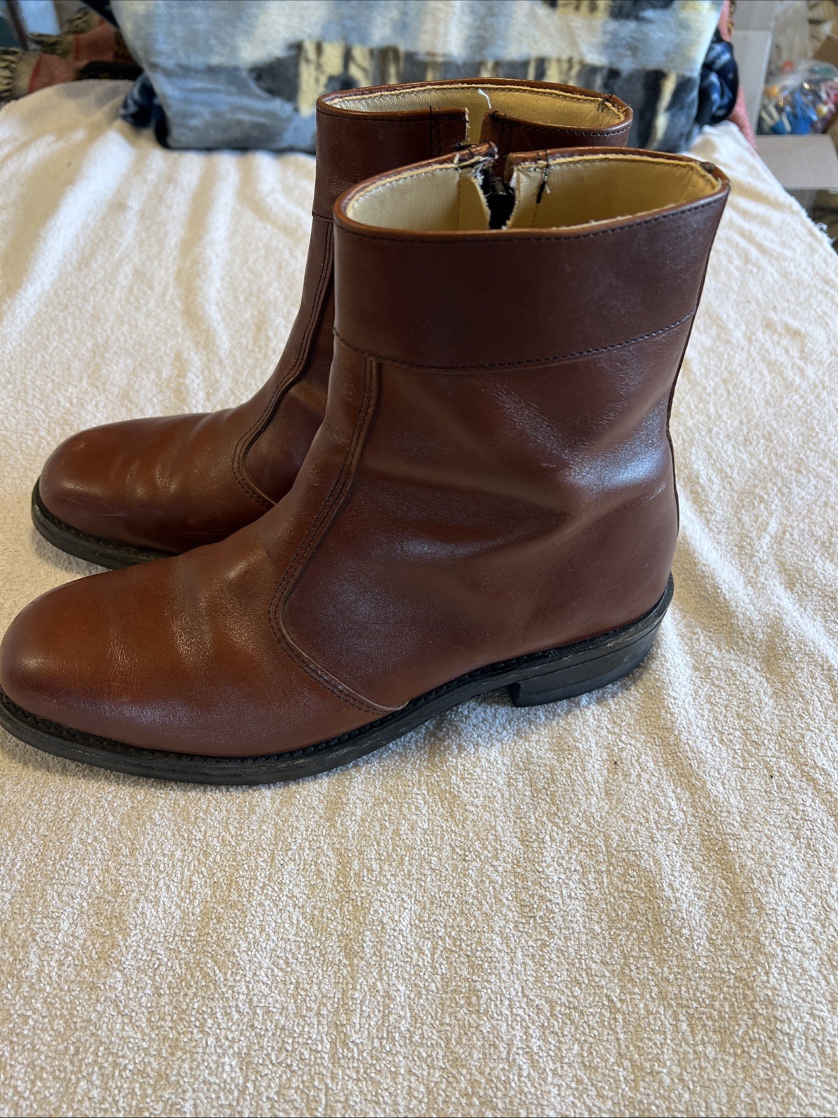 Vintage 90s Iron Age Steel Toe Side Zip Work Boots USA Brown Leather Wide 7.5 E