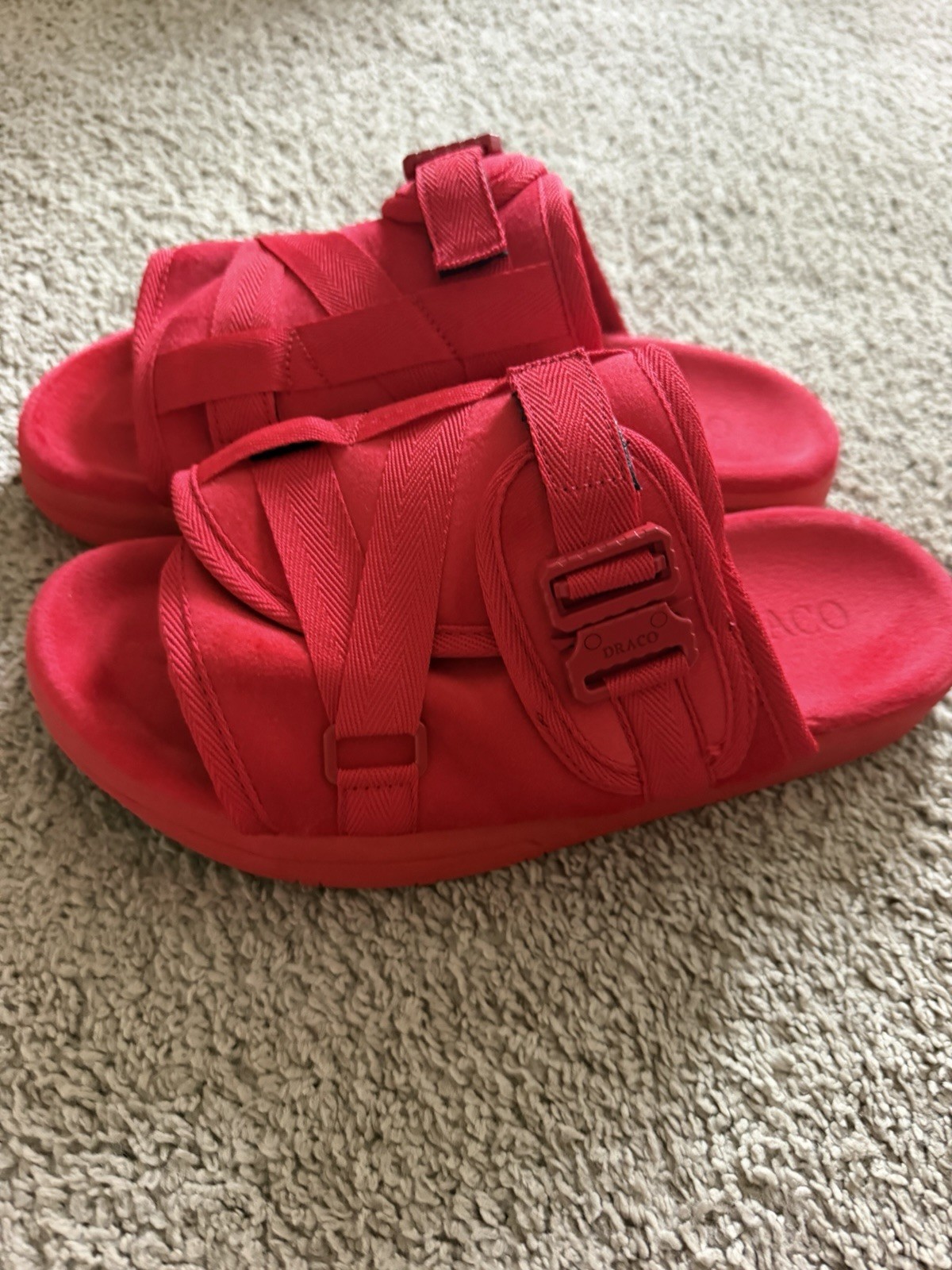 DRACO Men’s Red Slide Sandals Buckle Closure Logo Accent Size 11
