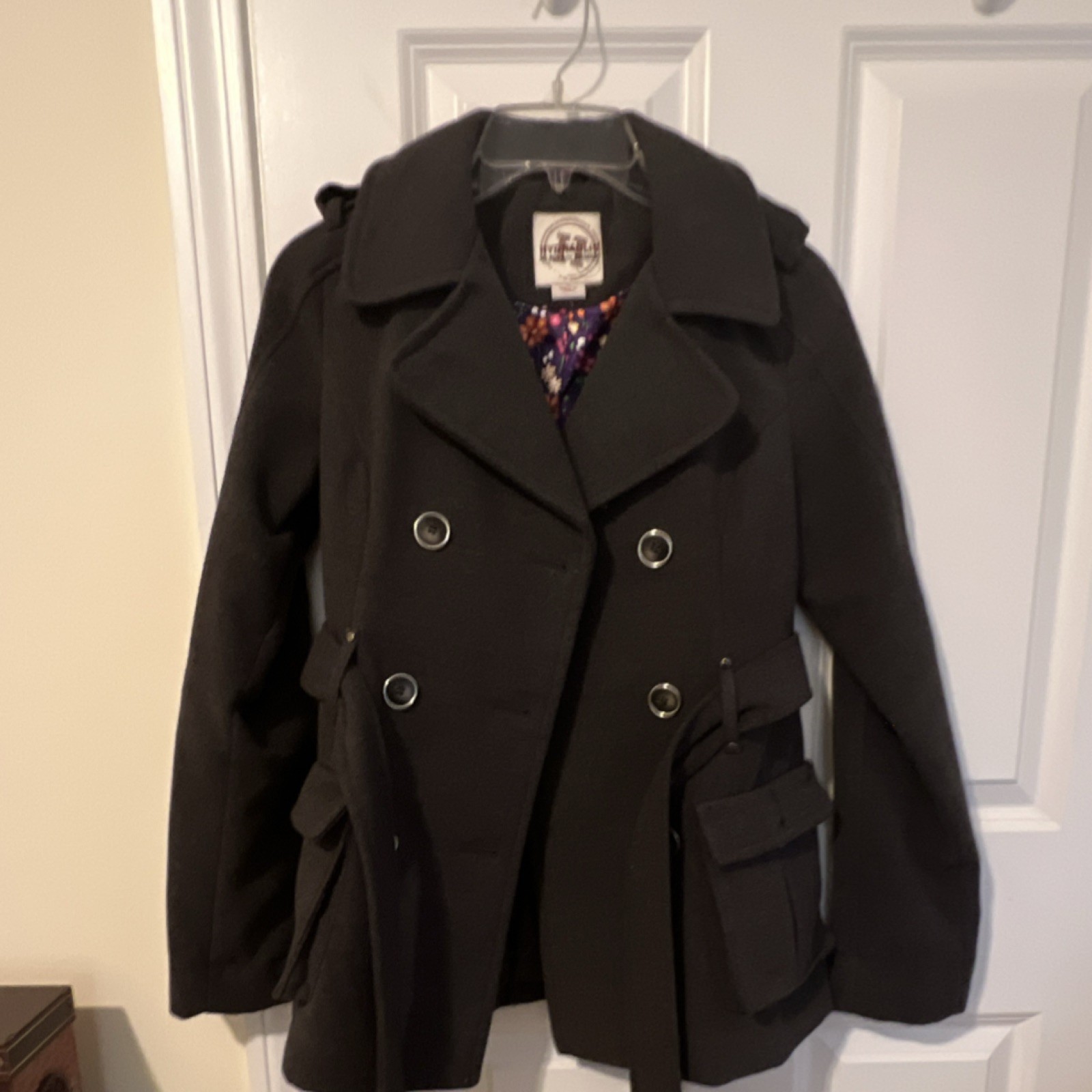 HYDRAULIC Women’s Dark Gray Double-Breasted Belted Lined Pea Coat Size S