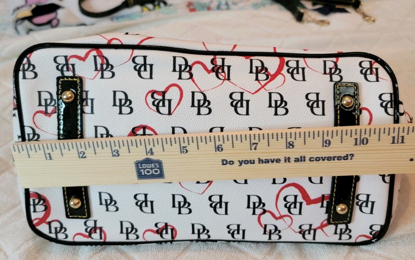 Dooney & Bourke DB Heart Print Satchel White Black Red Coated Canvas Bag