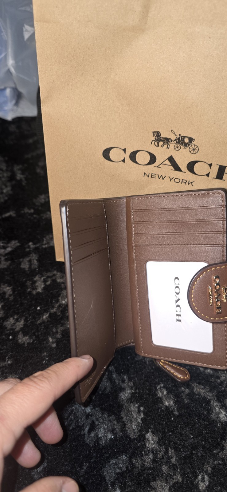 Coach Signature Logo Bifold Wallet Brown/Beige Zip Coin, ID Window, Cards