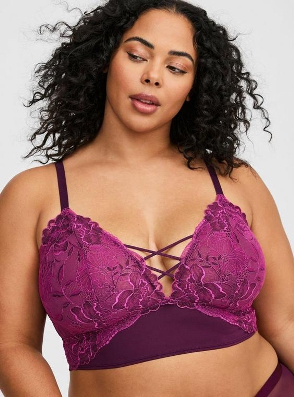 TORRID Unlined Cross Dye Lace Longline Bralette Size Torrid 2 (18/20) BerryBlend