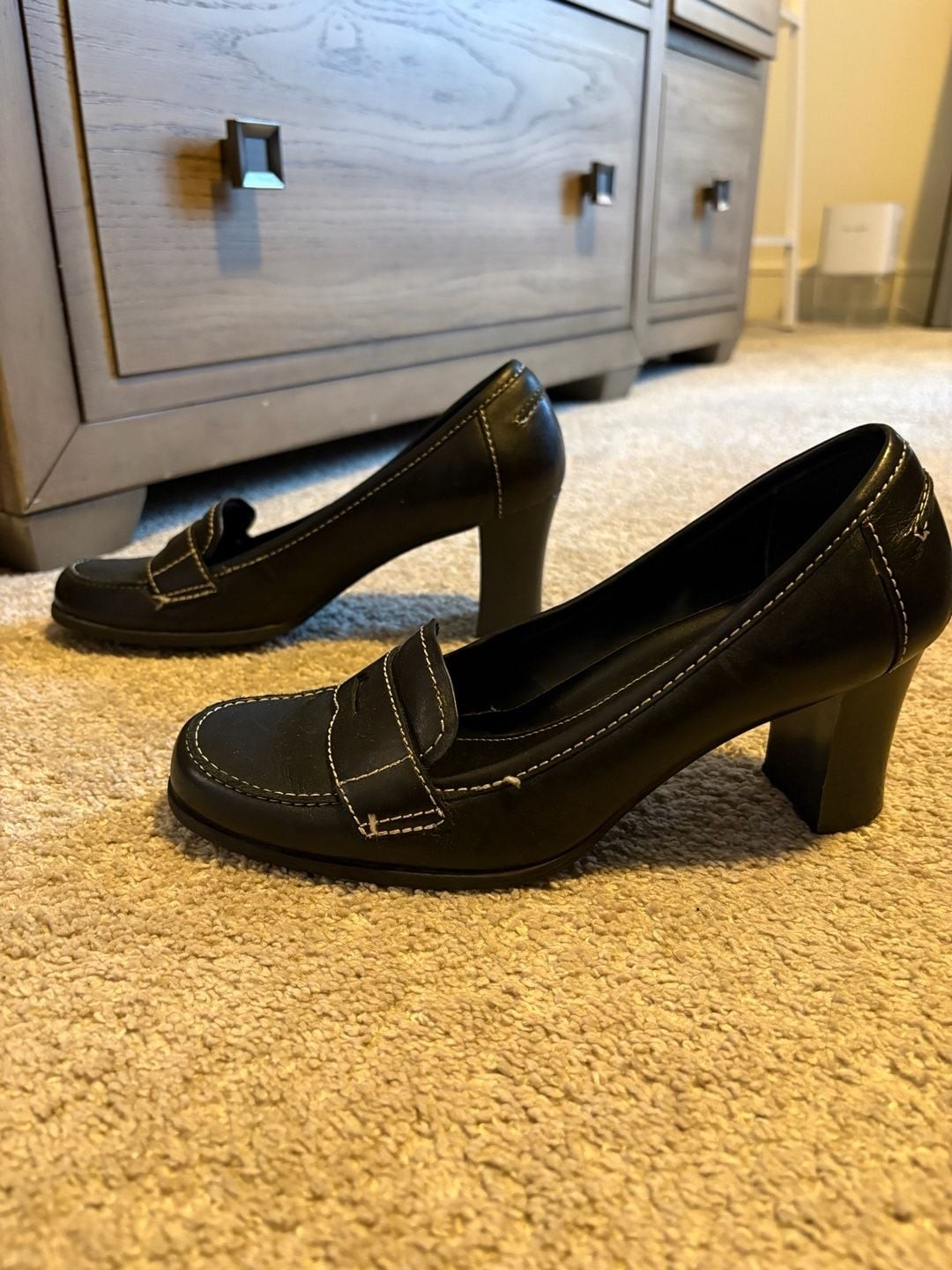 Vintage Y2K Croft & Barrow Black Leather Loafer Pump Heels