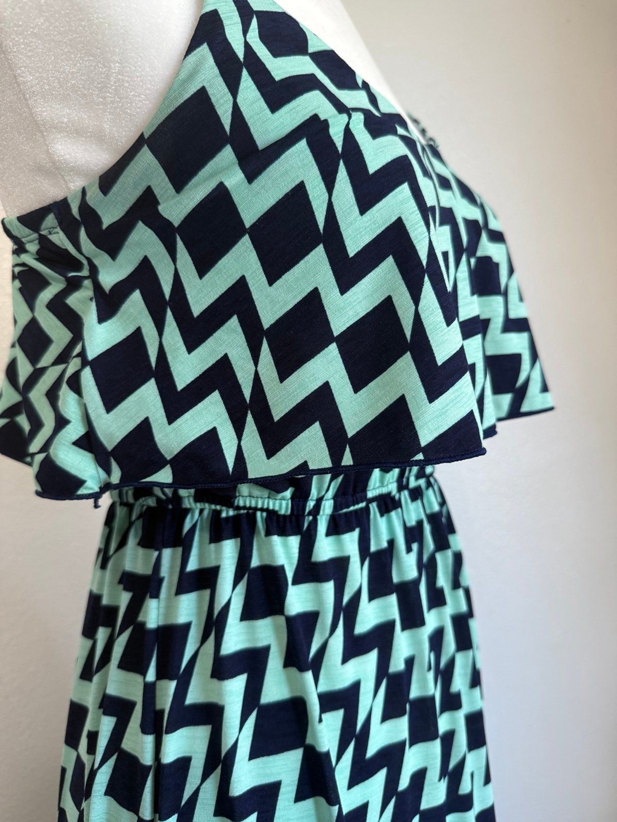 Three Pink Hearts navy and mint Chevron maxi dress XS -Ssummer wedding parties