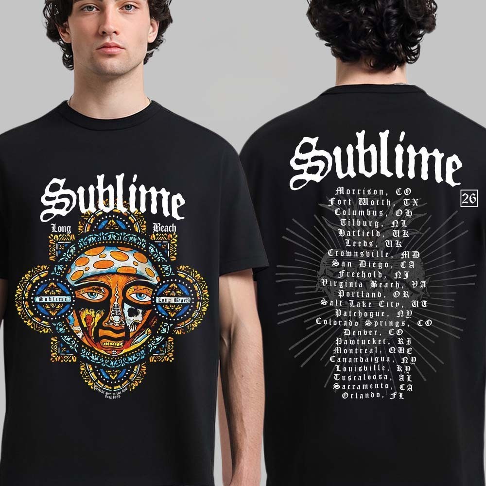 Sublime 2026 World Tour Double Sided Ska Punk Concert Dates Graphic Tee