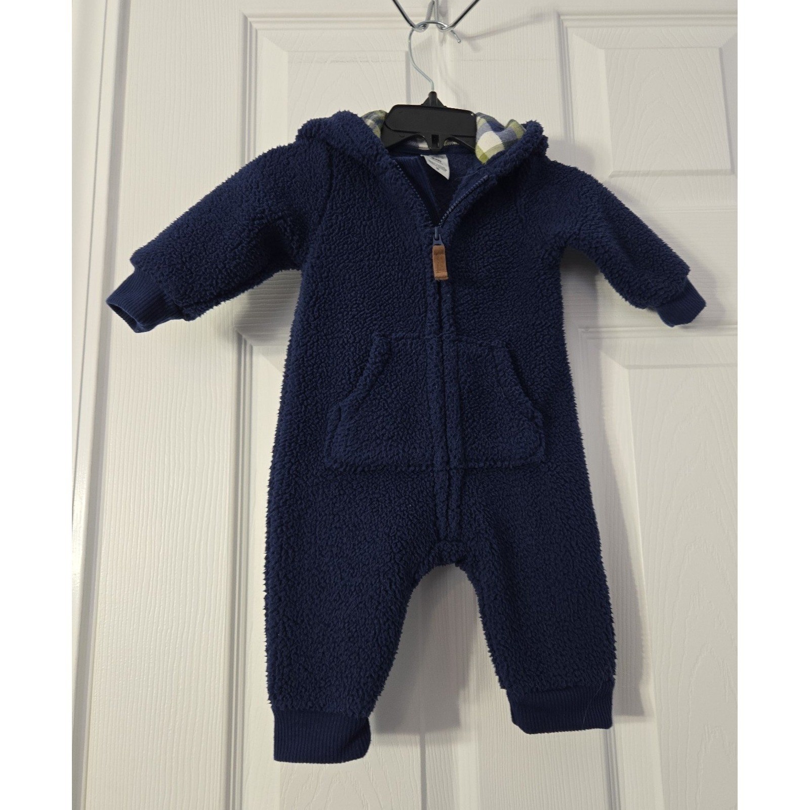 Carter’s Baby one piece Hooded Sharpa Size 3 Months dark Blue