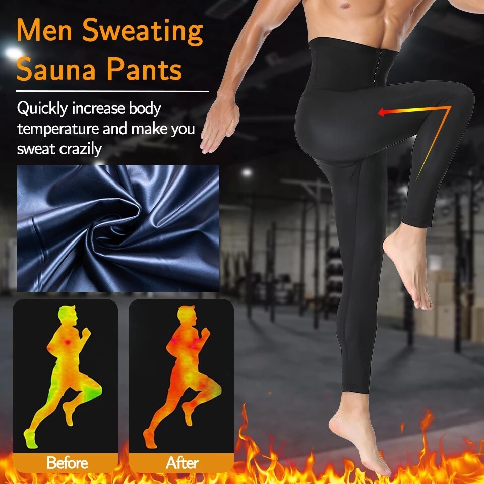 Men’s Sauna Pants Waist Trainer Body Shaper Sweat Slimming Yoga Leggings Gym Hot