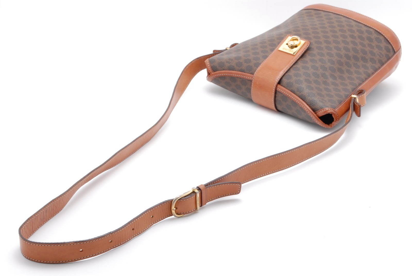 Celine Macadam PVC Leather Shoulder Bag Brown Crossbody Vintage Italy