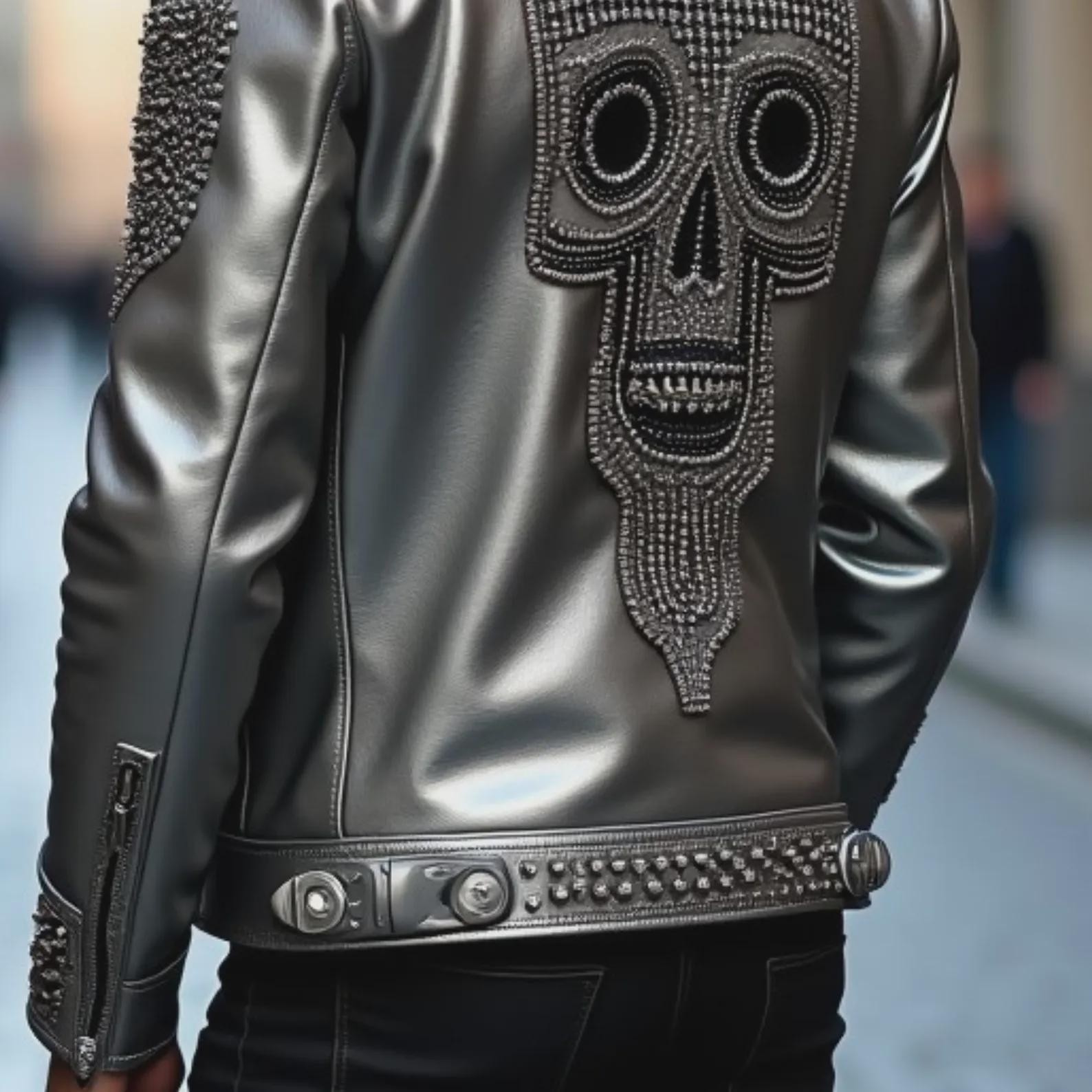 New Men’s Handmade silver studded jacket