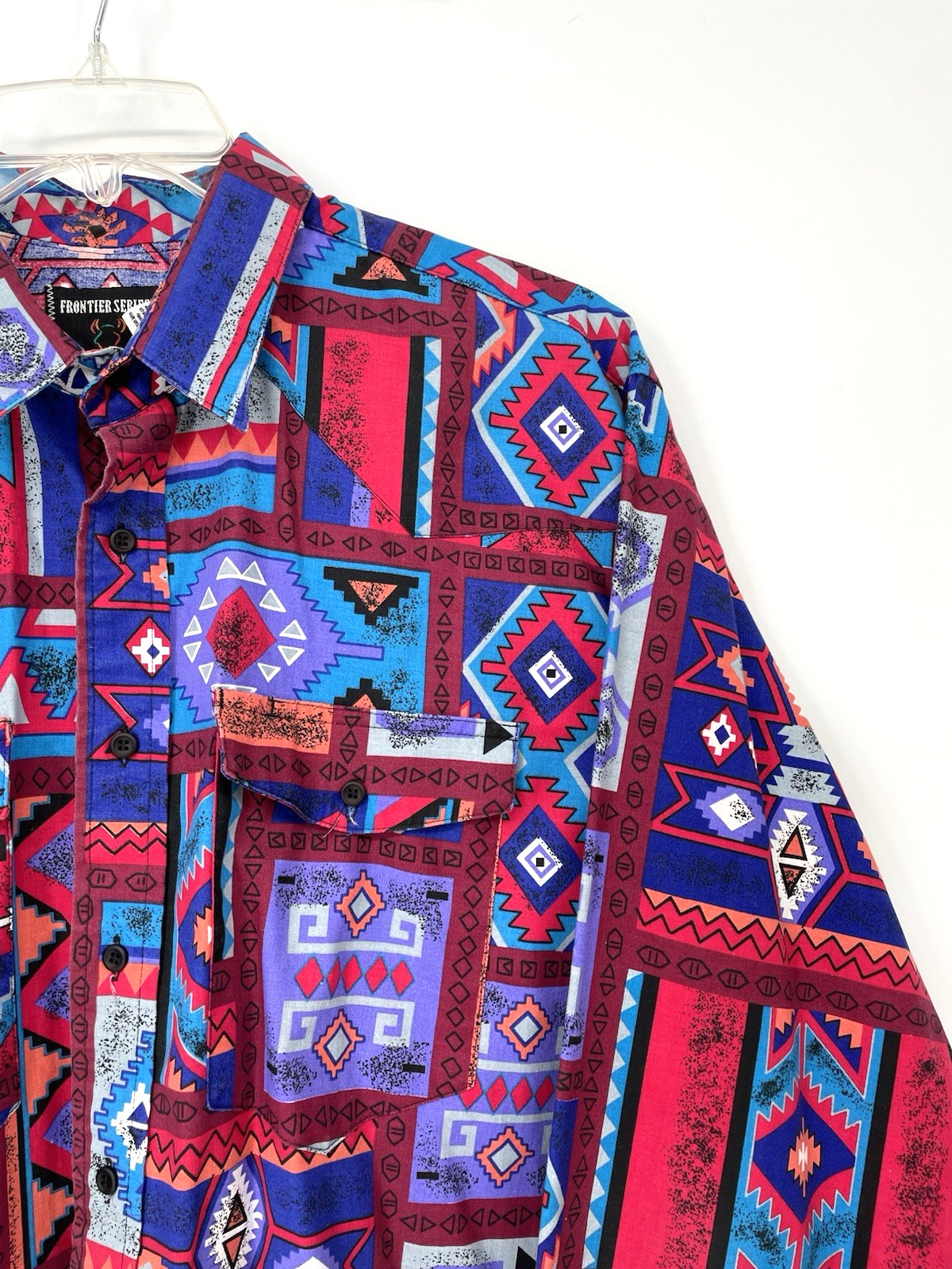 VTG 80s 90s Southwestern Aztec Rodeo Cowboy Tejano Button Up Shirt USA Made XL