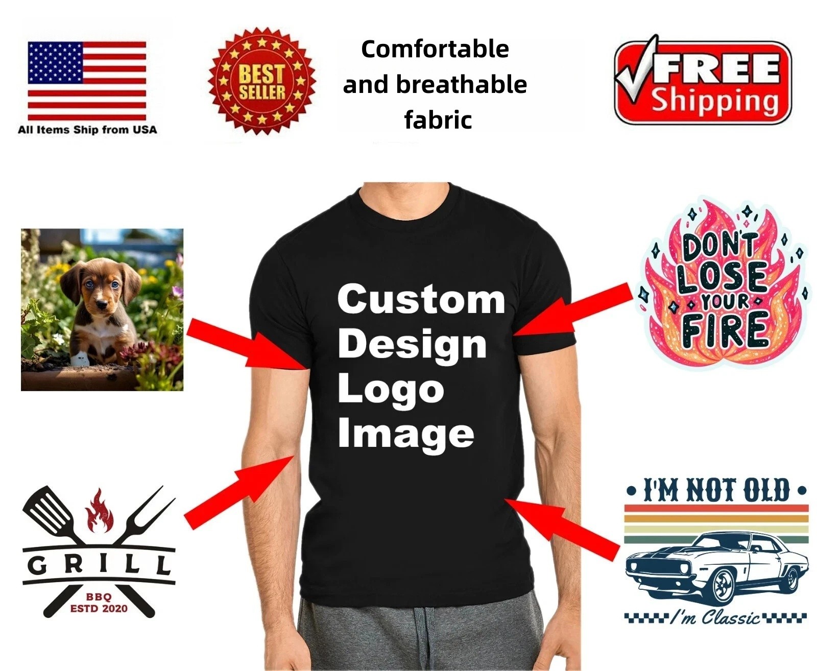 Custom Personalized T-Shirt – Your Design Here – Any Text Photo Logo Unisex Tee