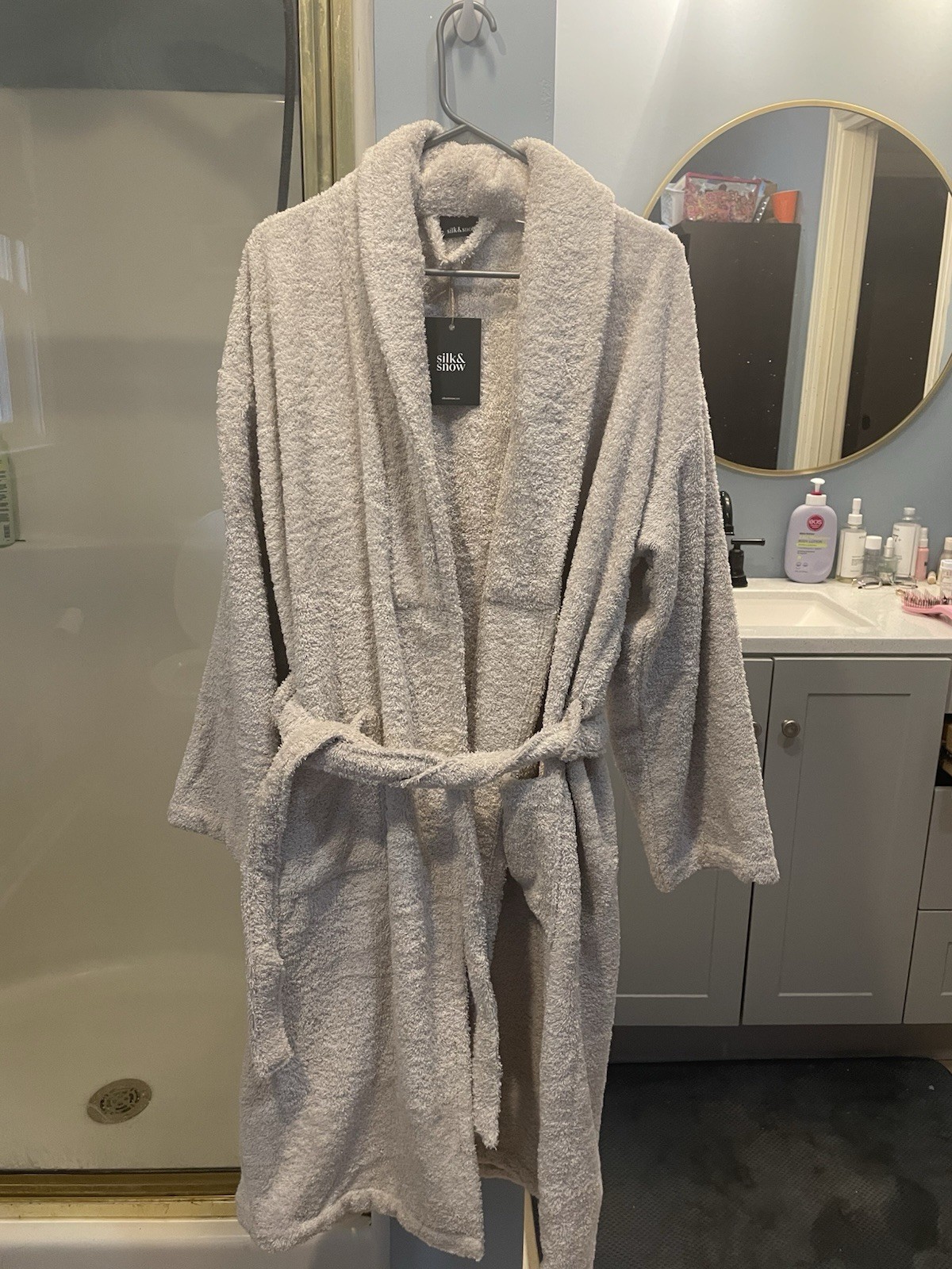 silk&snow Classic Terrycloth Bath Robe Sand M/L Shawl Collar Long Sleeve