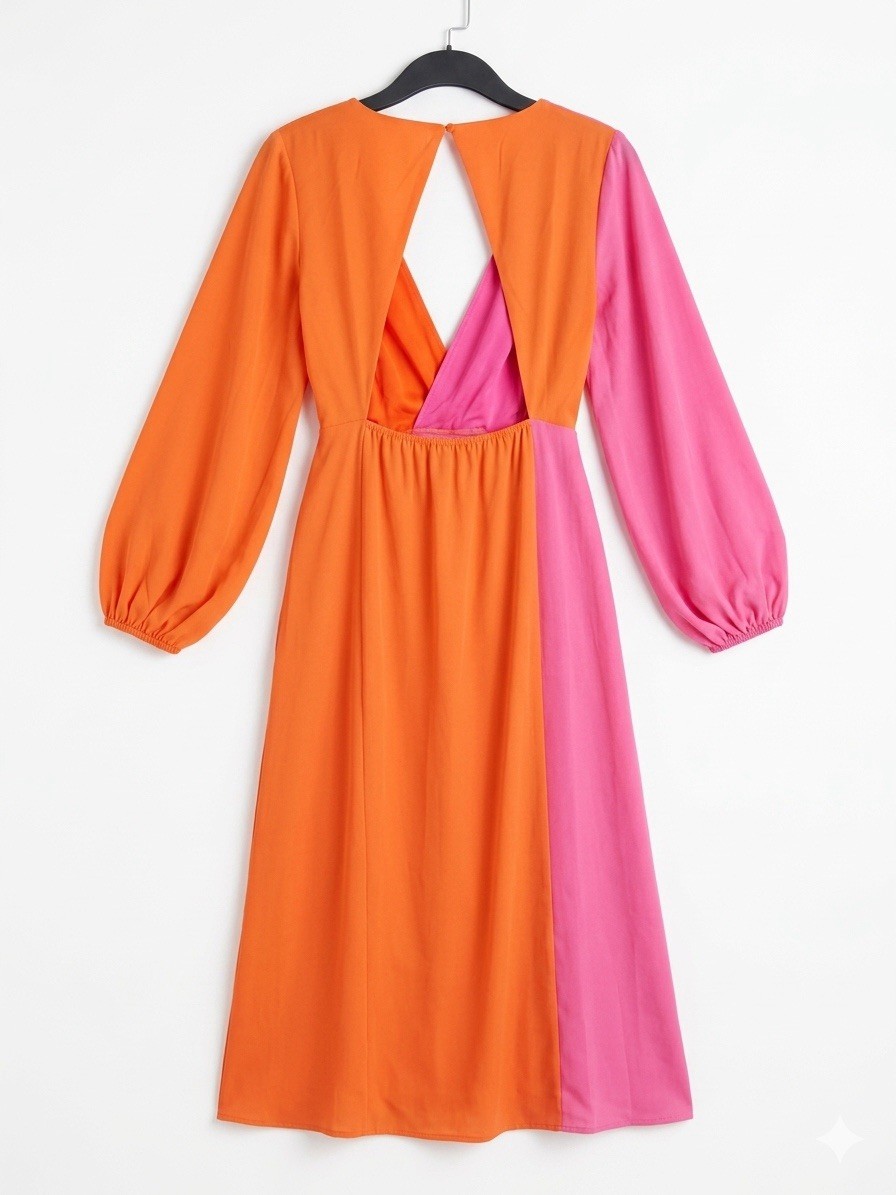 Lavish Frieda knot contrast dress size 6–8 – pink & orange occasion dress