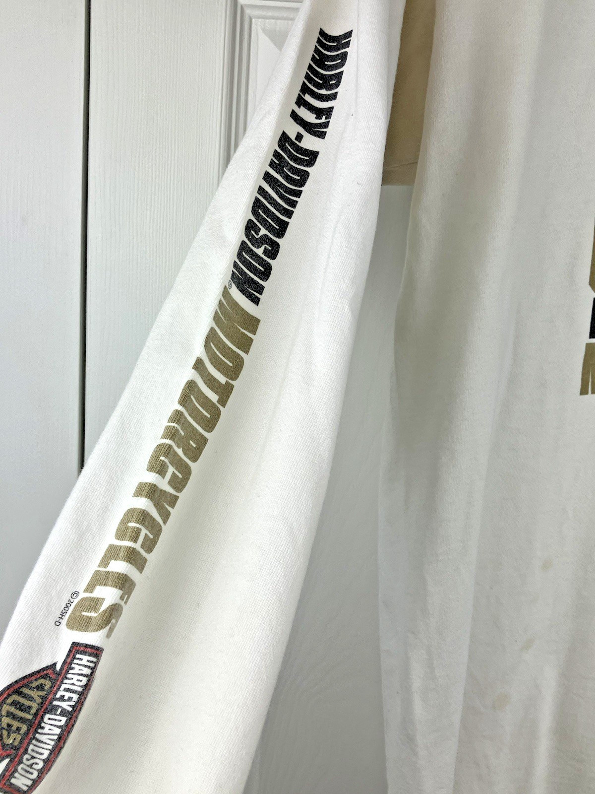HARLEY-DAVIDSON Men’s M Waterford City Ireland Long Sleeve Tee White STAINED
