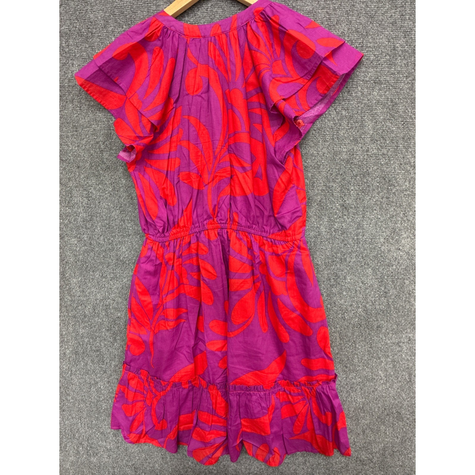 Sugarlips Pink Red Tropical Leaf Print Flutter Sleeve Mini Dress Small