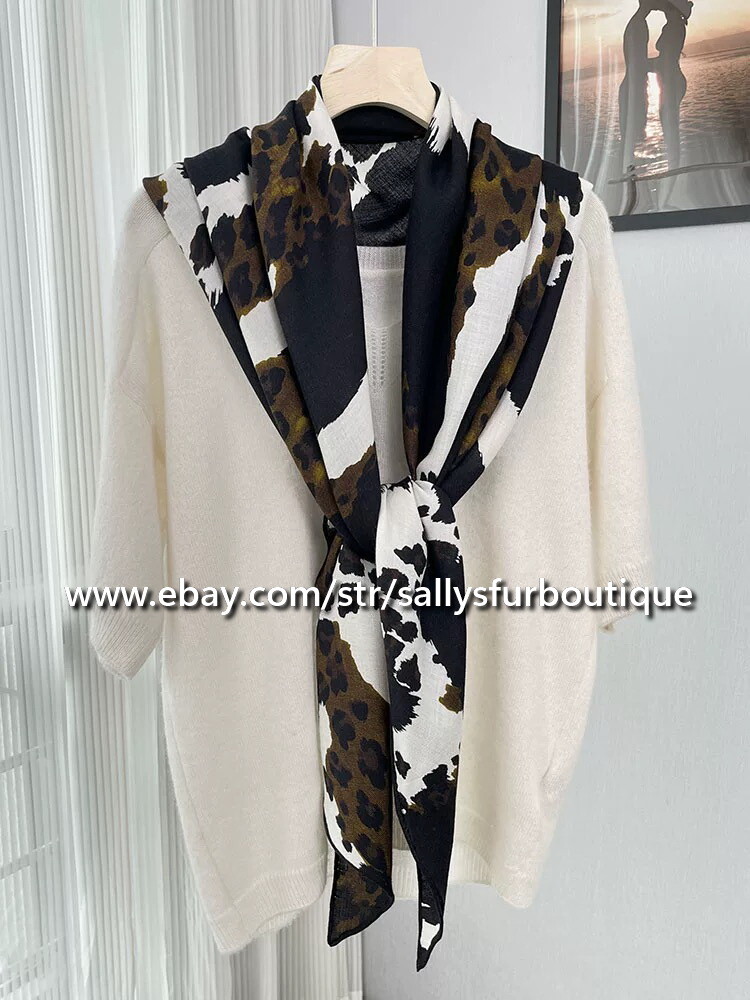 Sallys Cashmere & Silk Wrap Scarf Leopard Print Large Triangle Shawl 210*120cm