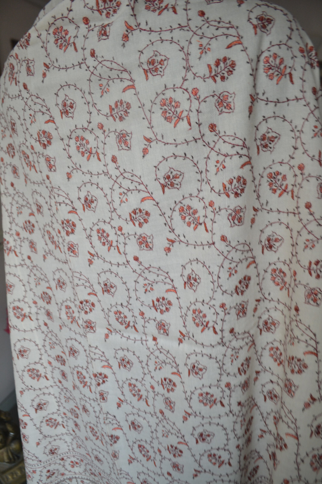 OFF-WHITE MICRO JAAL KASHMIRI EMBROIDERY WEDDING SHAWL 100% CASHMERE PASHMINA