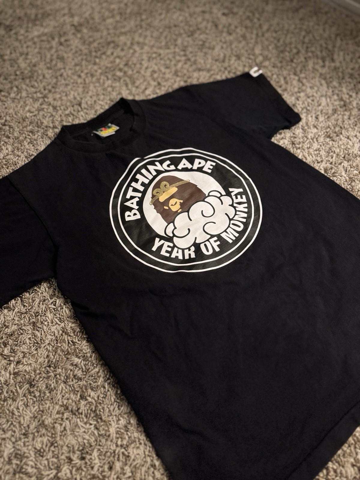 A Bathing Ape BAPE Year of Monkey Black Graphic Print Crew Neck T-Shirt Men L