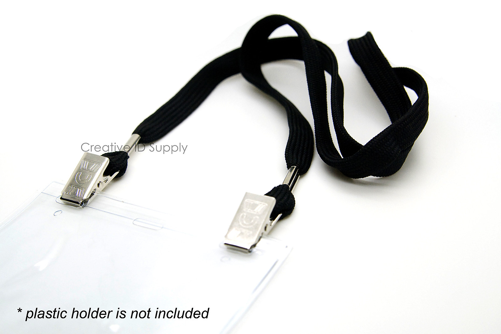 10 PCS DOUBLE END 1/2″ WIDE NECK LANYARD WITH BULLDOG CLIP HIGH QUALITY – BLACK