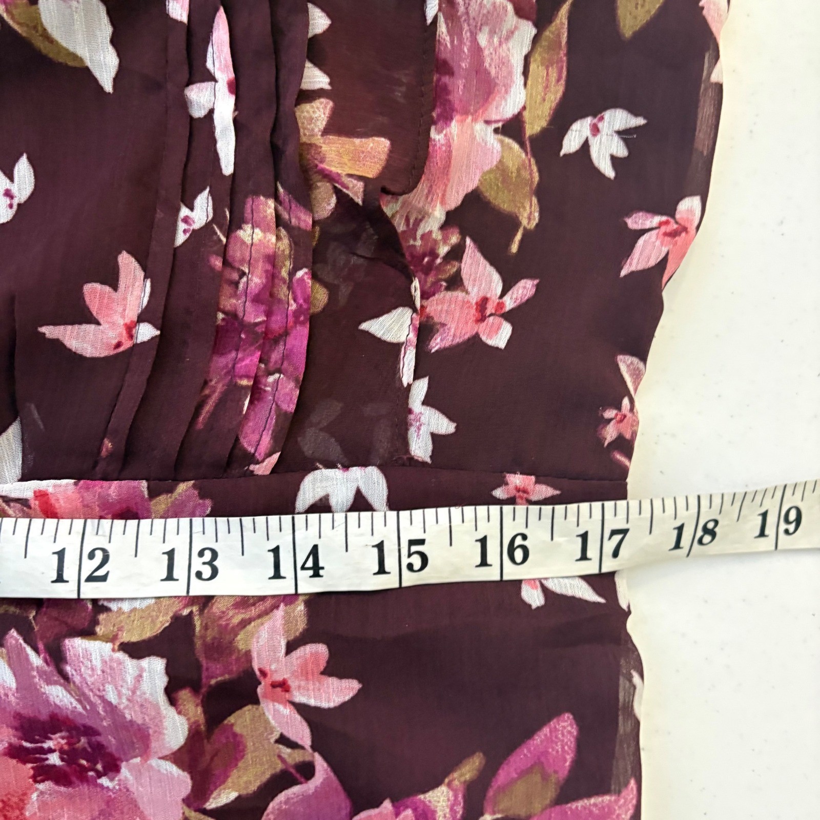 Express Womens Floral Ruched Chiffon Mini Dress XL Burgundy Pink Fairy Wedding