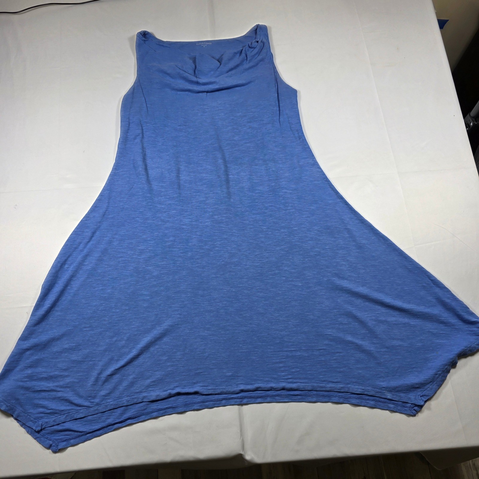 Eileen Fisher Blue Hemp Organic Cotton Cowl Neck Asymmetric Hem Dress Medium