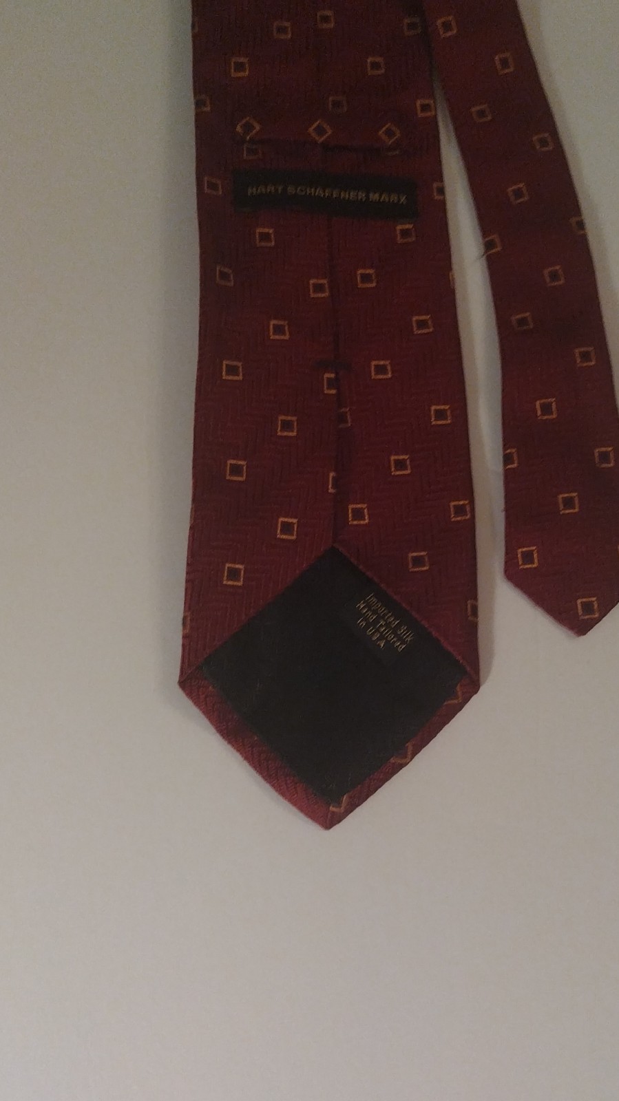 Hart Schaffner Marx Men’s Burgundy & Gold Geometric Woven Silk Tie Necktie