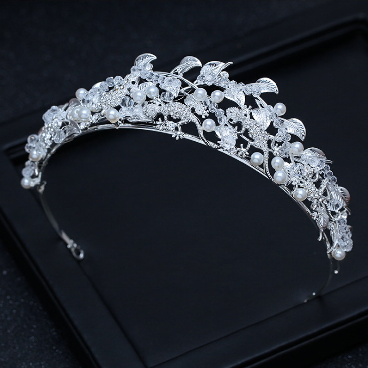 4cm Tall Leaf Pearl White Crystal Bridal Wedding Party Pageant Prom Tiara Crown